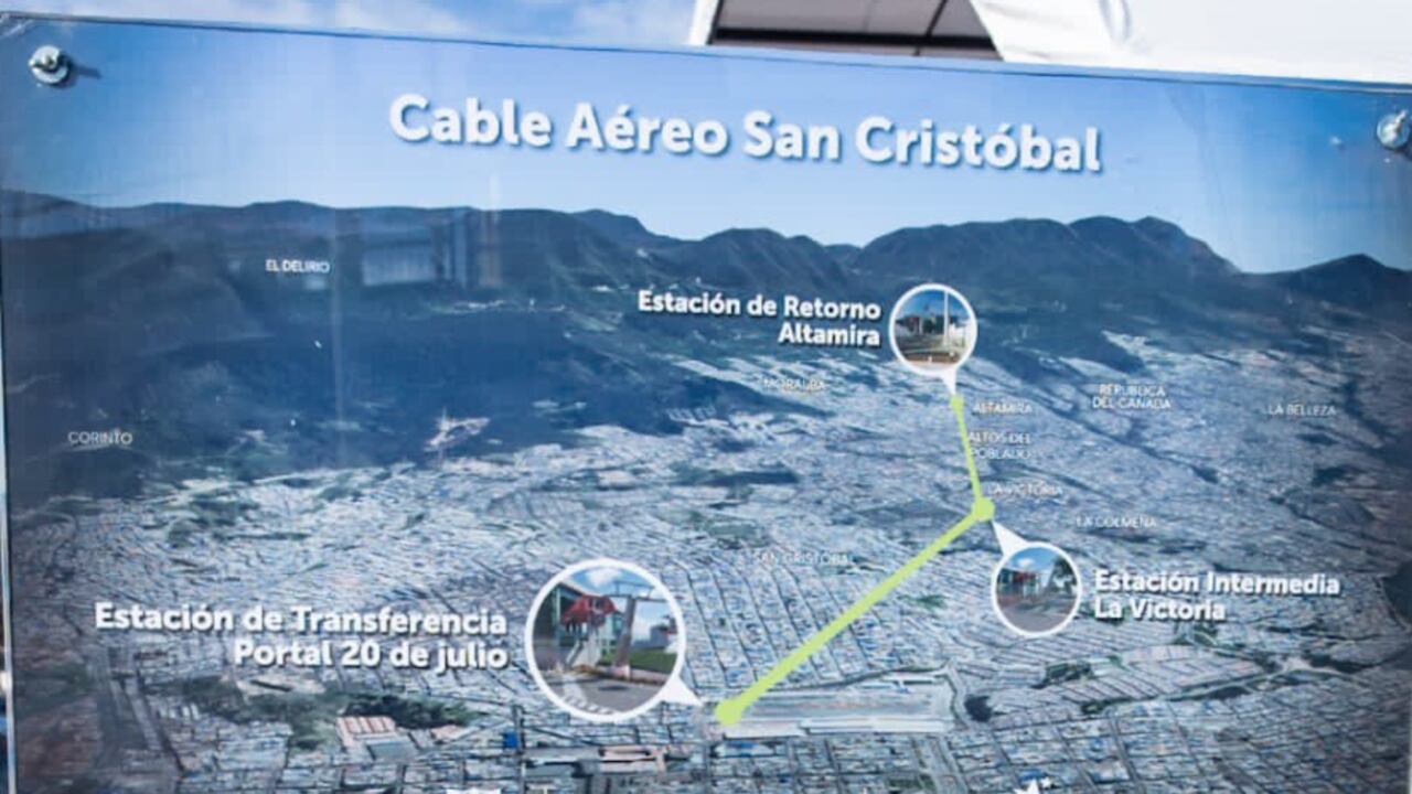 Mapa de las tres estaciones del cable aéreo San Cristobal en Bogotá.