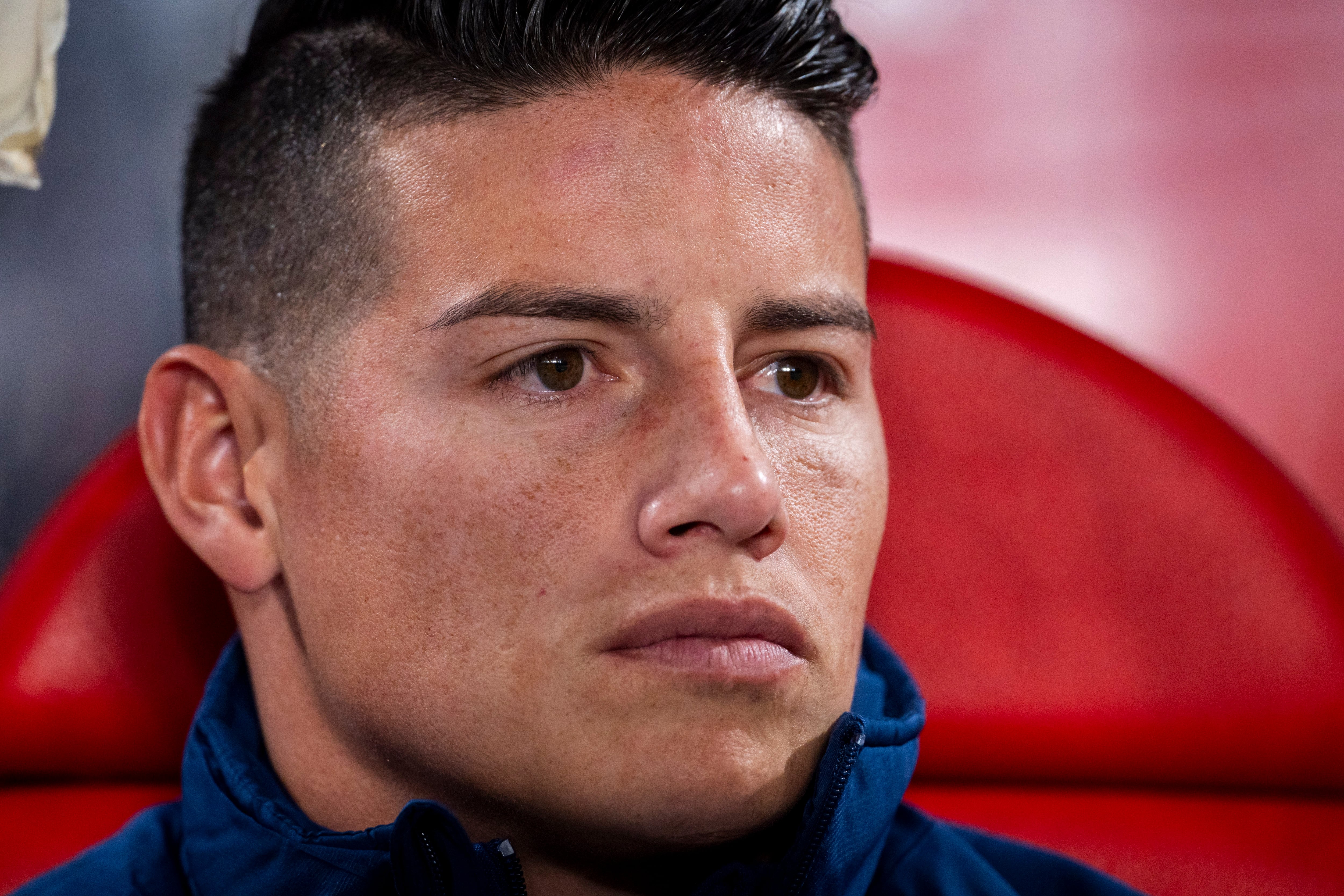 James Rodriguez of Rayo Vallecano sits on the bench during the La Liga EA Sports 2024/25 football match between Rayo Vallecano and UD Las Palmas at Estadio de Vallecas in Madrid, Spain, on November 8, 2024. (Photo by Alberto Gardin/NurPhoto via Getty Images)