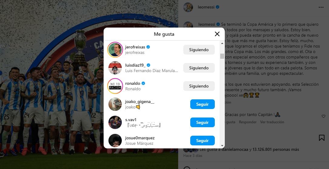 'Like' de Luis Díaz a Messi