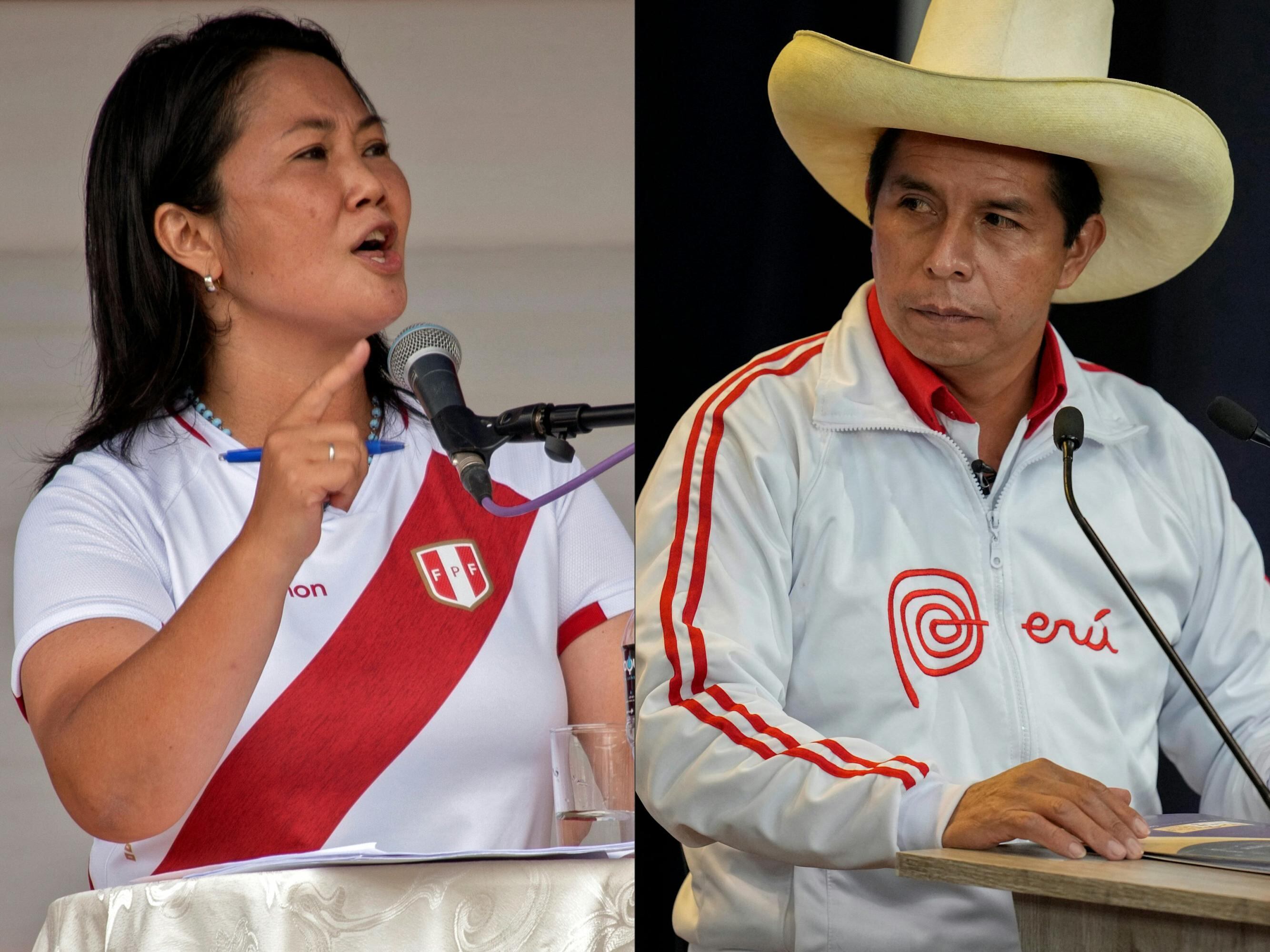 Keiko Fujimori y Pedro Castillo, los candidatos a la presidencia del Perú.