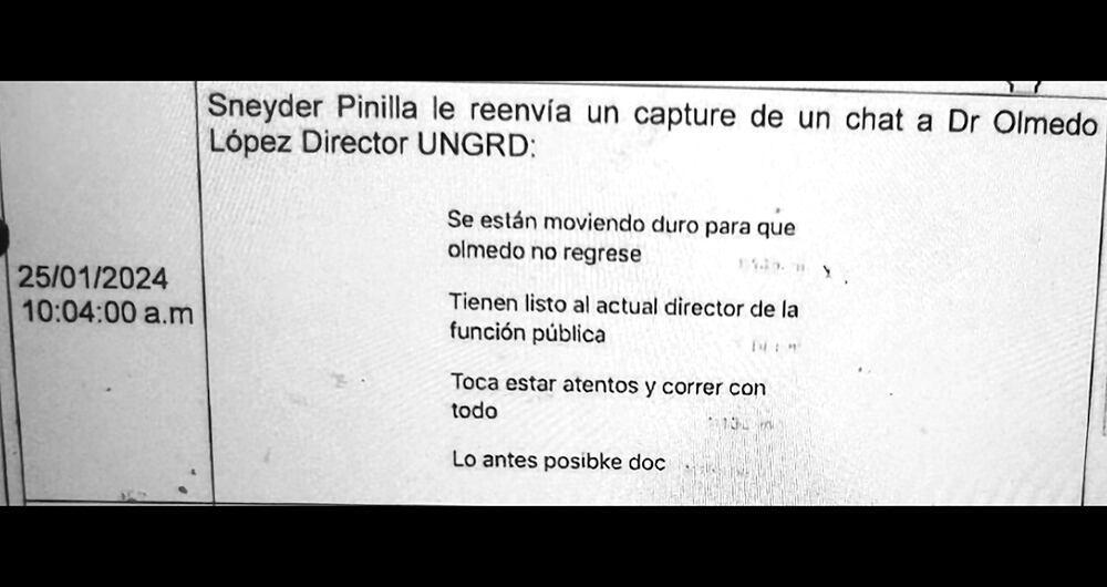 Imagen del mensaje de Sneyder Pinilla a Olmedo López.