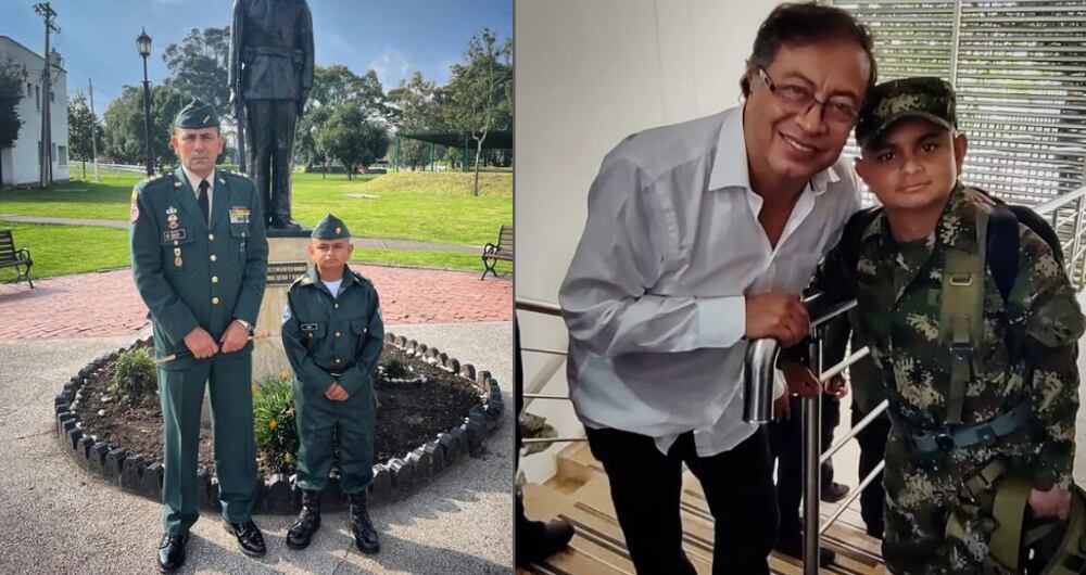 Soldado Óscar Jaime Henao Ruíz, junto al brigadier general Juvenal Díaz Mateus y Gustavo Petro.