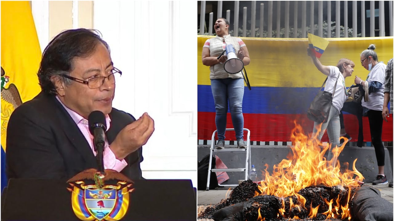 Presidente Petro y plantón contra la reforma a la salud