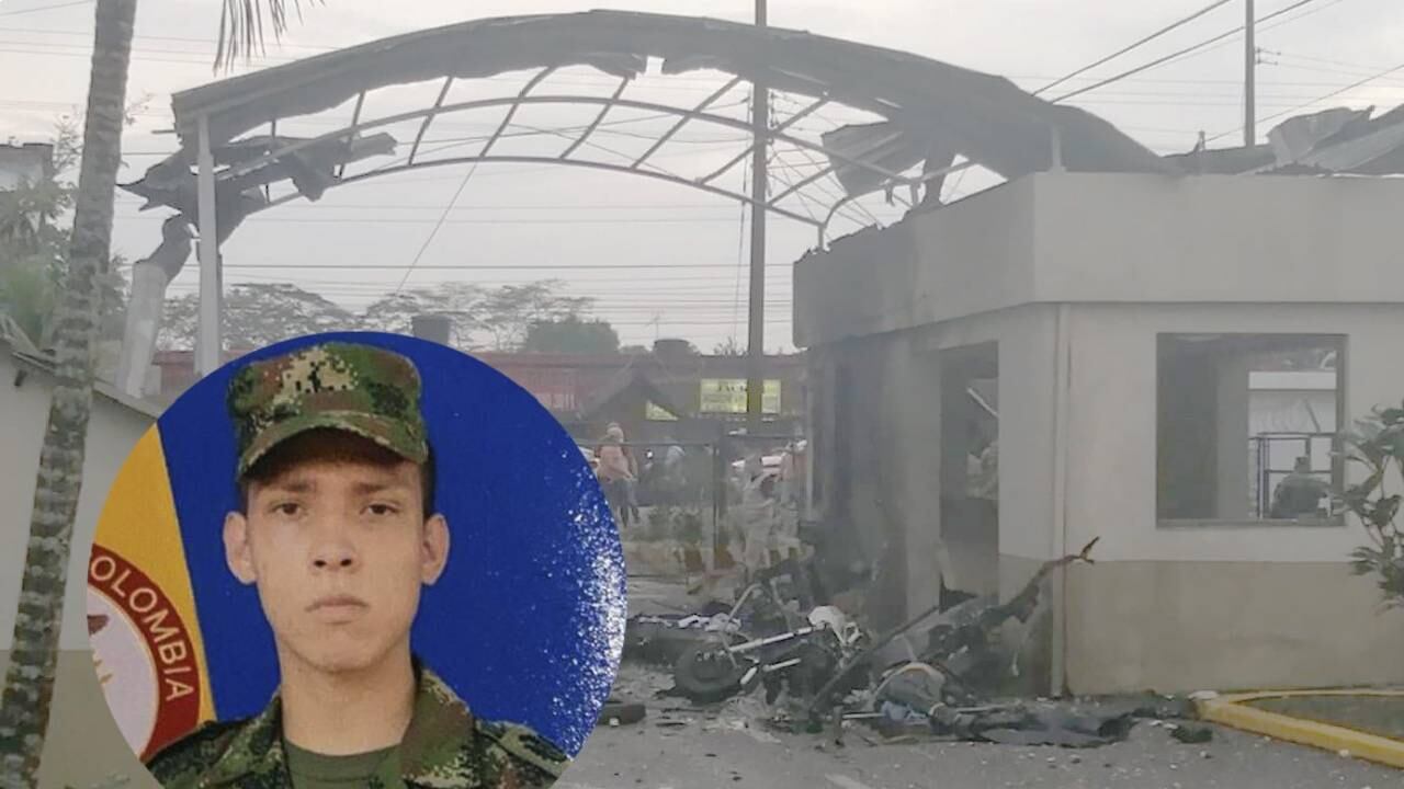 El soldado Yober Rojas murió en el atentado de este miércoles contra el Batallón 21 Vargas, ubicado en el municipio de Granada, Meta. Foto: @PeriodicodMeta - montaje Semana.