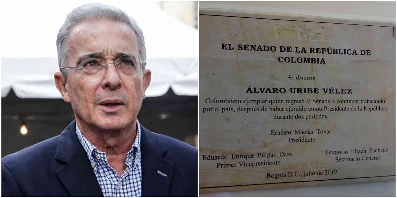 La placa en honor a Álvaro Uribe fue puesta en el capitolio en julio del 2019.