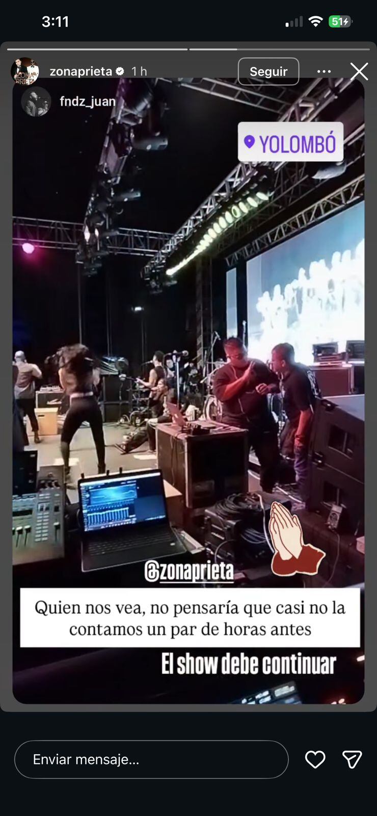 Reacción de Juan Fernández, integrante de Zona Prieta, tras aparatoso accidente en Antioquia.