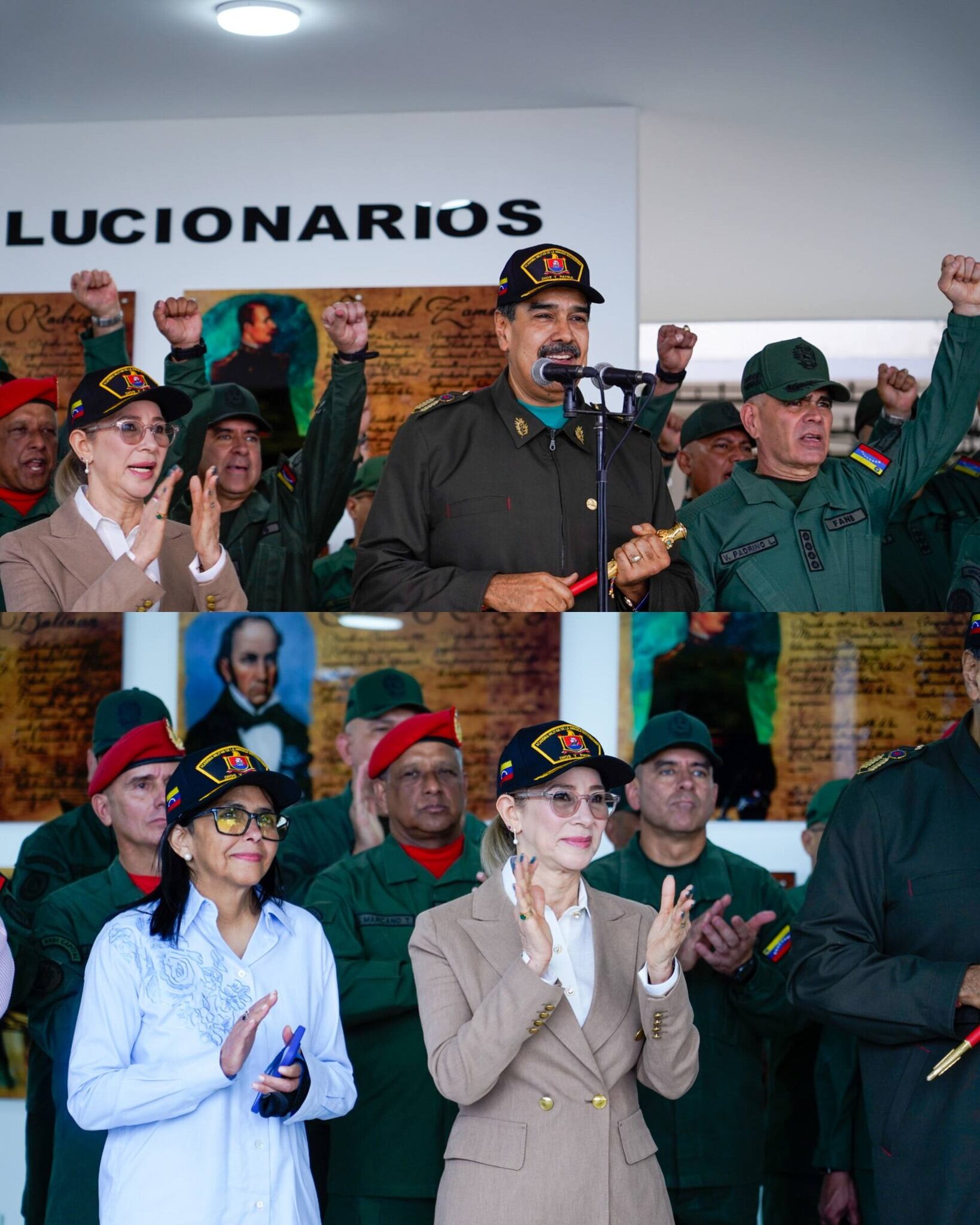 Nicolás Maduro saludando a soldados en Venezuela