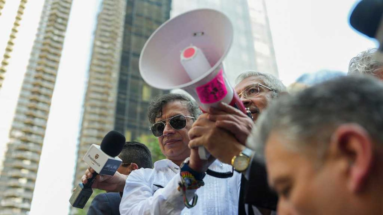 Presidente Gustavo Petro en la manifestación en Nueva York en contra de Benjamin Netanyahu