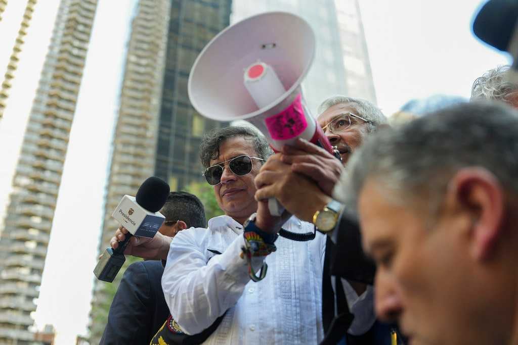 Presidente Gustavo Petro en la manifestación en Nueva York en contra de Benjamin Netanyahu