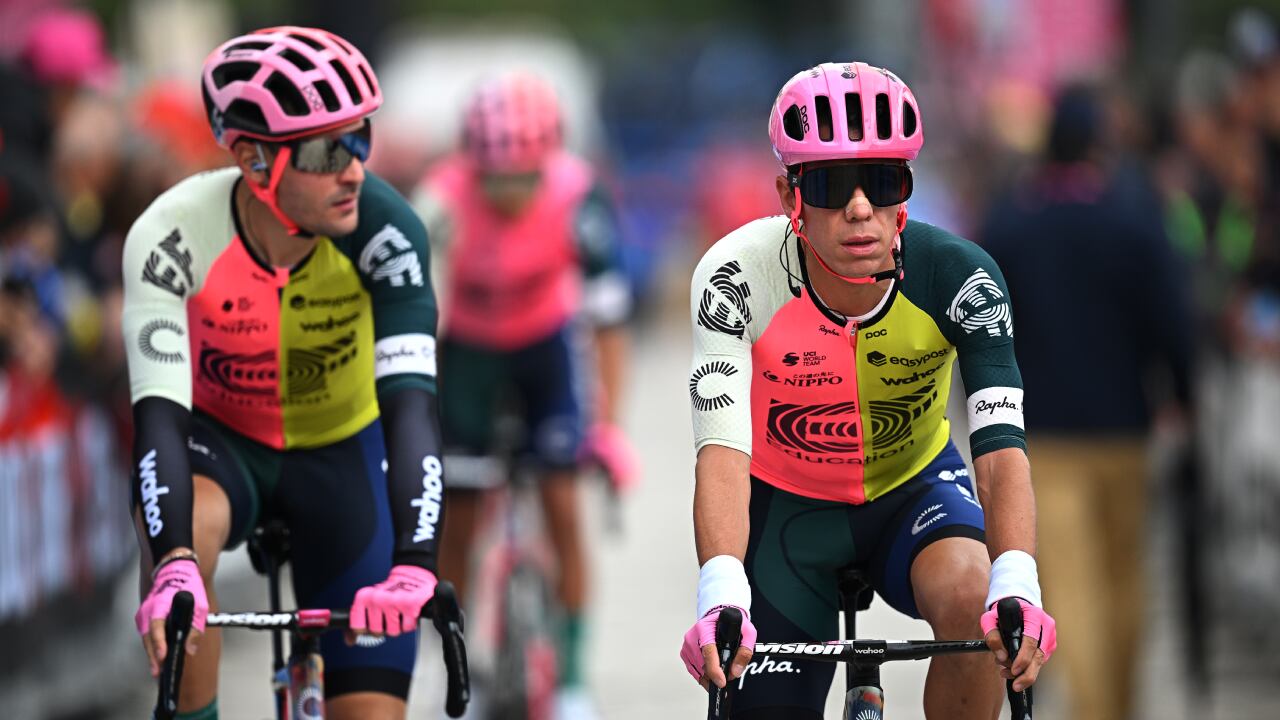 VENOSA, ITALY - MAY 09: Rigoberto Urán of Colombia and Team EF Education-EasyPost prior to the 106th Giro d'Italia 2023, Stage 4 a 175km stage from Venosa to Lago Laceno 1059m / #UCIWT / on May 09, 2023 in Venosa, Italy. (Photo by Getty Images/Stuart Franklin/,)