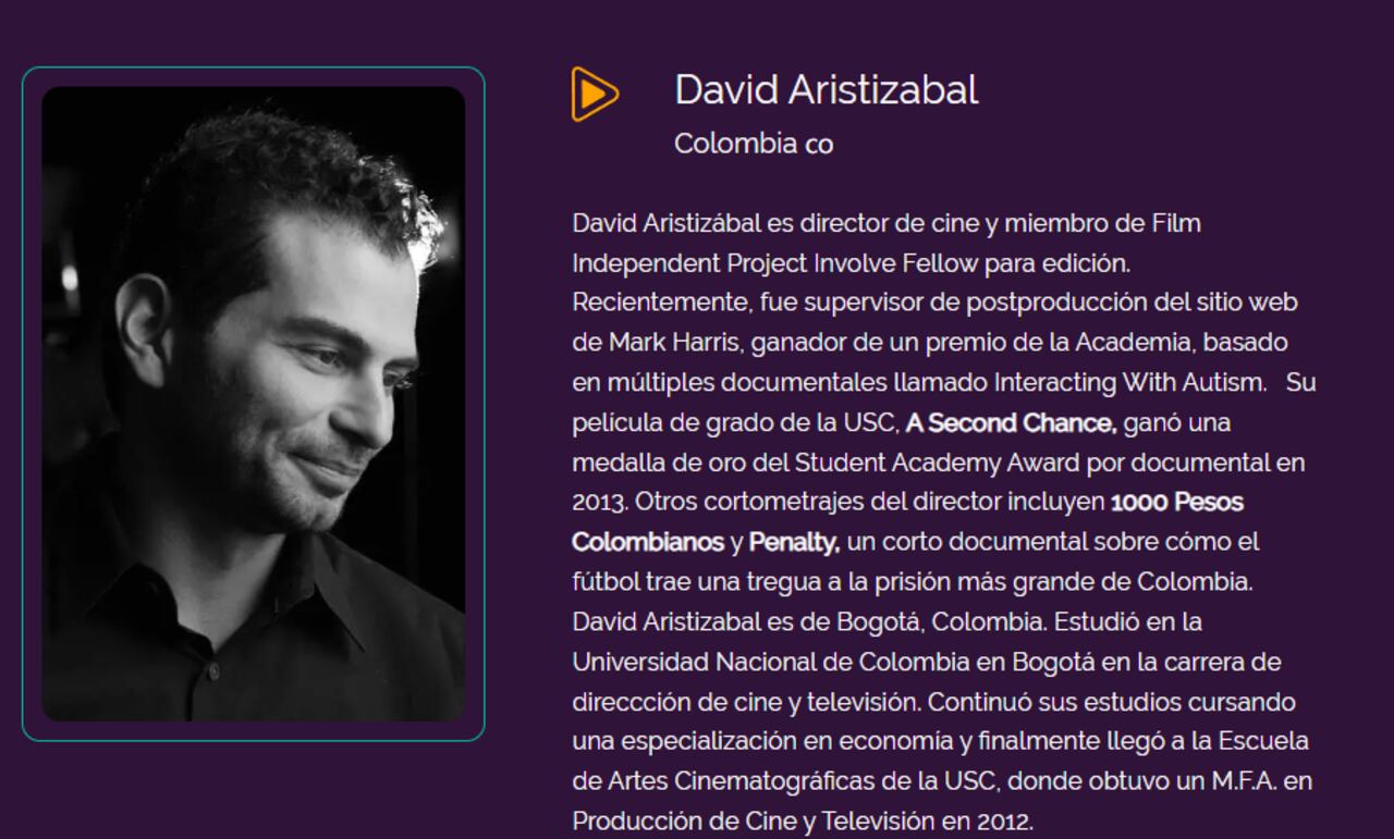 Juan David Aristizábal fue premiado por su documental A Second Chance, el cual retrata la vida de Blade Anthony, un soldado estadounidense que, tras combatir en la guerra de Irak en 2003