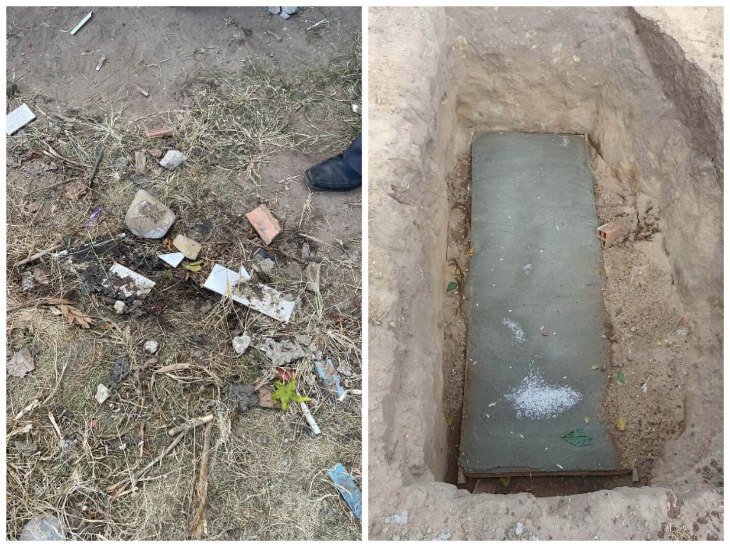 Así quedó la tumba de Karen bajo tierra.