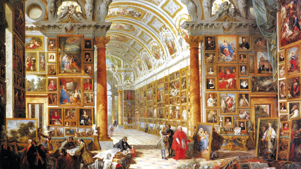 La galería del cardenal Silvio Valenti Gonzaga (Giovanni Paolo Pannini, 1749). Wikimedia Commons / The Ella Gallup Sumner and Mary Catlin Sumner Collection Fund