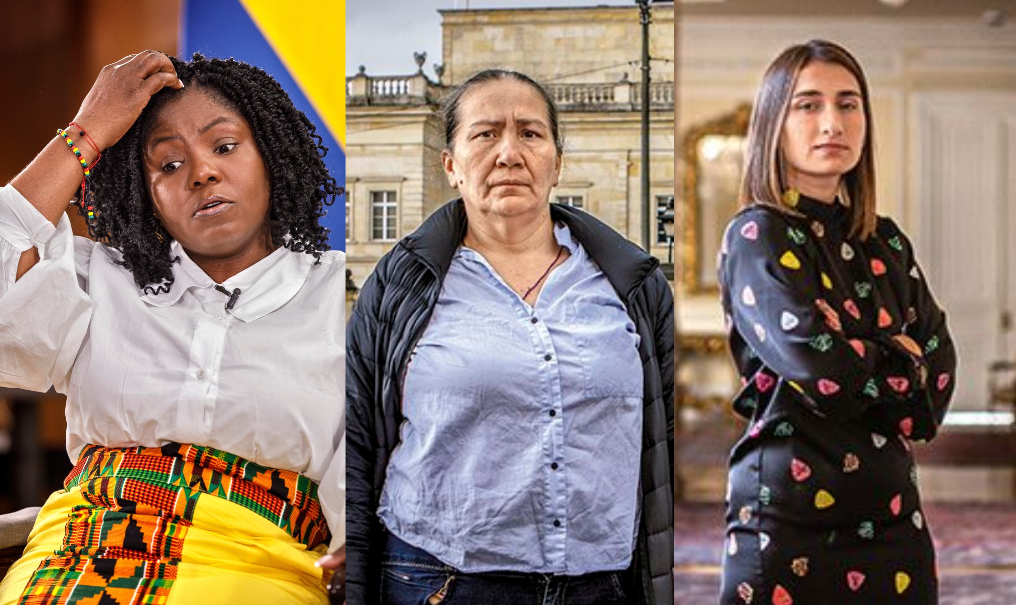 De izquierda a derecha: la vicepresidenta Francia Márquez, Marelbys Meza y Laura Sarabia,  jefe de gabinete del gobierno del presidente Petro.