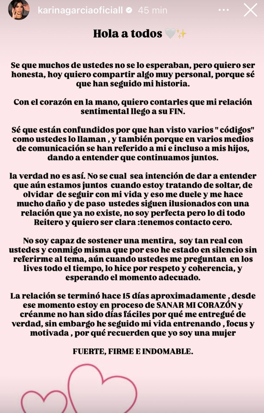 Karina García confirmó su ruptura con Altafulla.