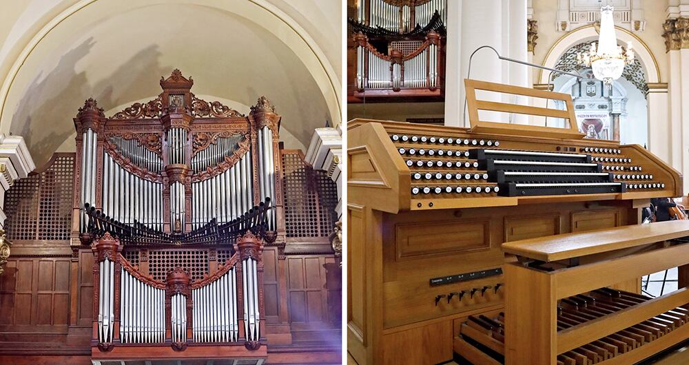 Preparativos para iniciar las grabaciones, que se hicieron durante la noche, a fin de evitar los ruidos de la plaza de Bolívar: Juan de la Rubia, afinando las trompetas de la “batalla” (el conjunto de las trompetas de un órgano).
