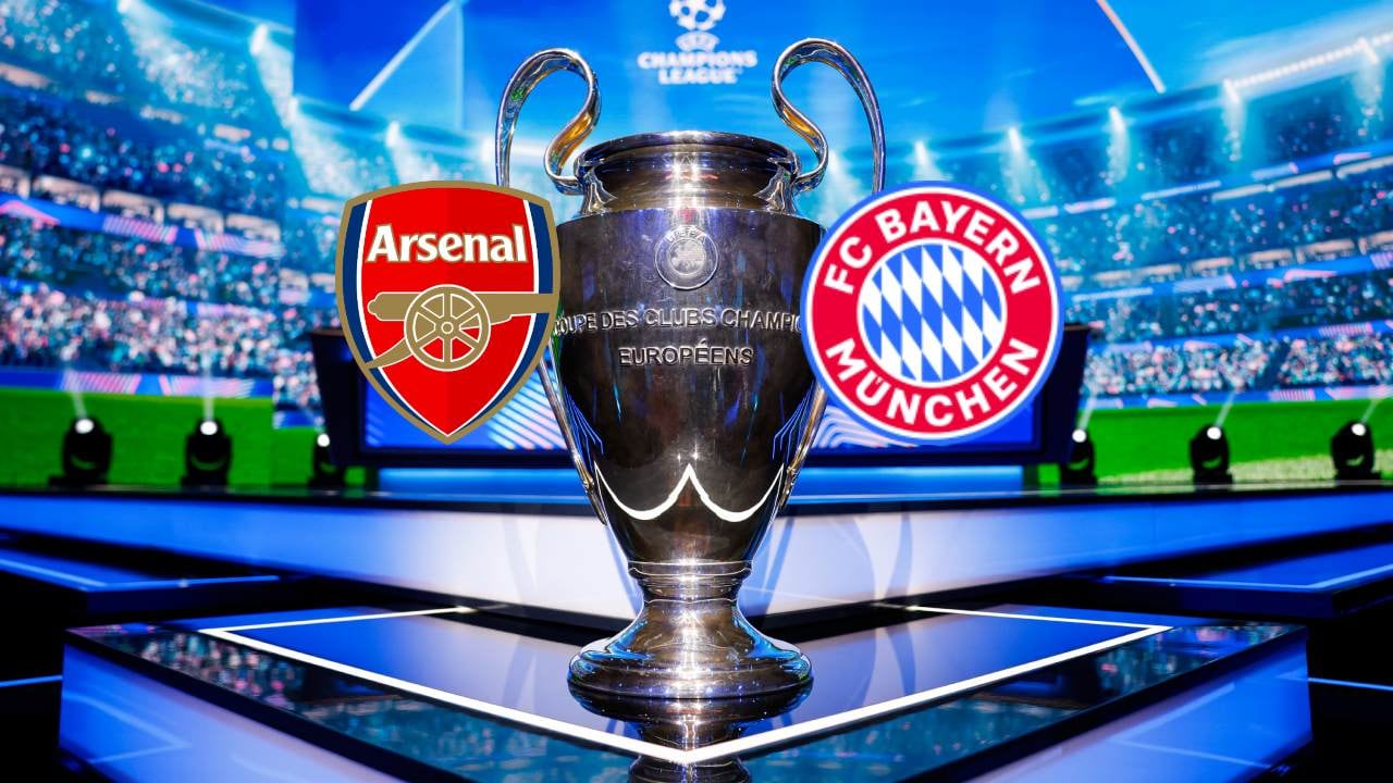 Trofeo de la Champions League / Escudos oficiales de Arsenal y Bayern Múnich.
