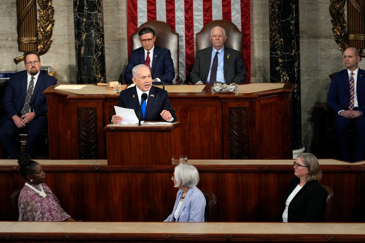 El primer ministro israelí, Benjamin Netanyahu, habla en una reunión conjunta del Congreso en el Capitolio de Washington, el miércoles 24 de julio de 2024. (Foto AP/Julia Nikhinson)