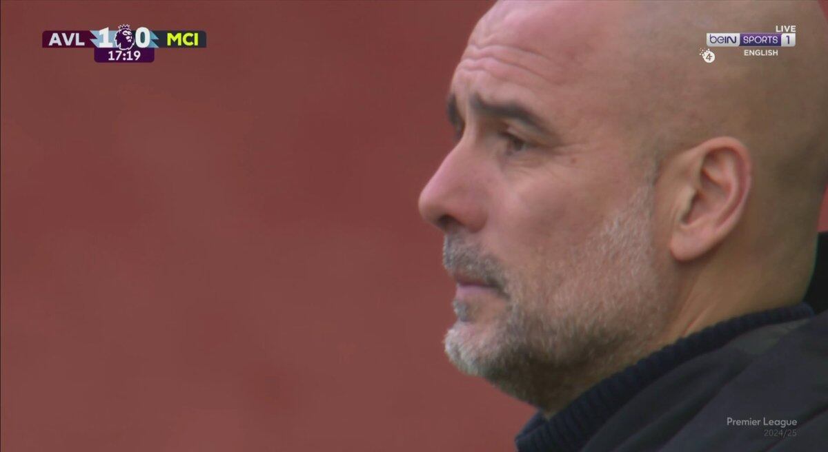 Guardiola, perplejo tras el gol de Jhon Durán.