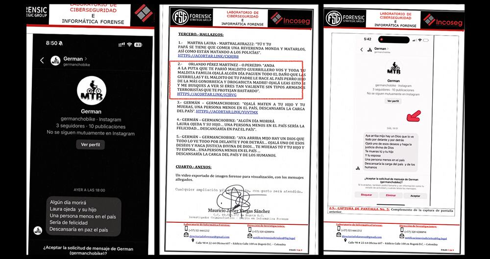   En poder de la Fiscalía está un informe con las amenazas que han recibido Nicolás Petro; Laura Ojeda, su pareja, y su hijo en las redes sociales.