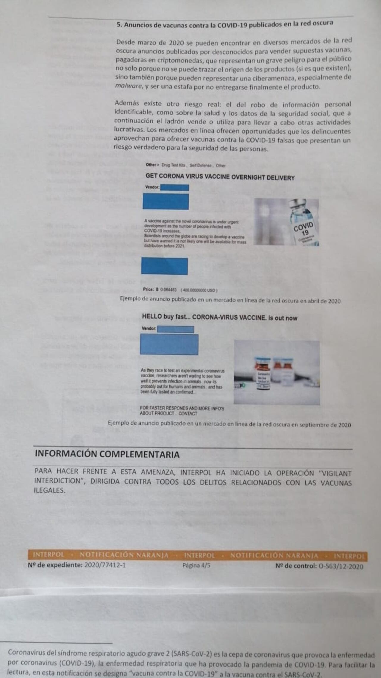 Comercialización de vacunas en la red oscura.