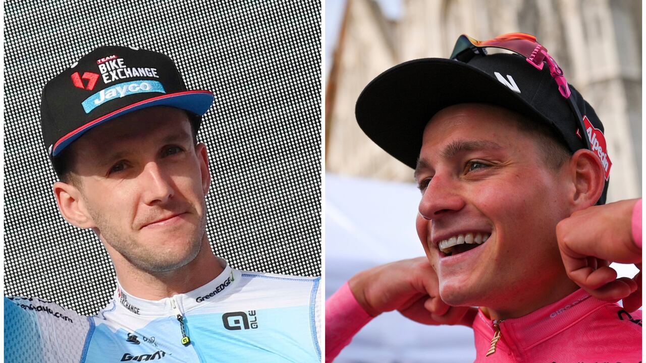 Simon Yates, ganador de la etapa 2, y Mathieu Van der Poel, líder de la clasificación general del Giro de Italia 2022 - FotoS AP