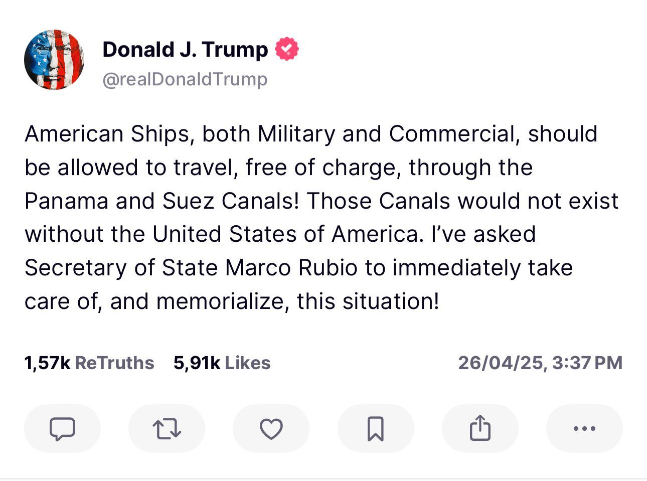 Mensaje publicado por el presidente Trump