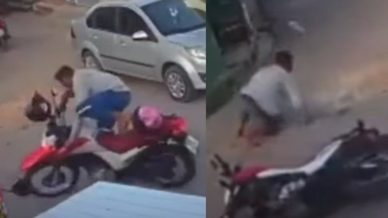 Momento exacto en que al ladrón le propinan el fuerte golpe en la cabeza con un casco.