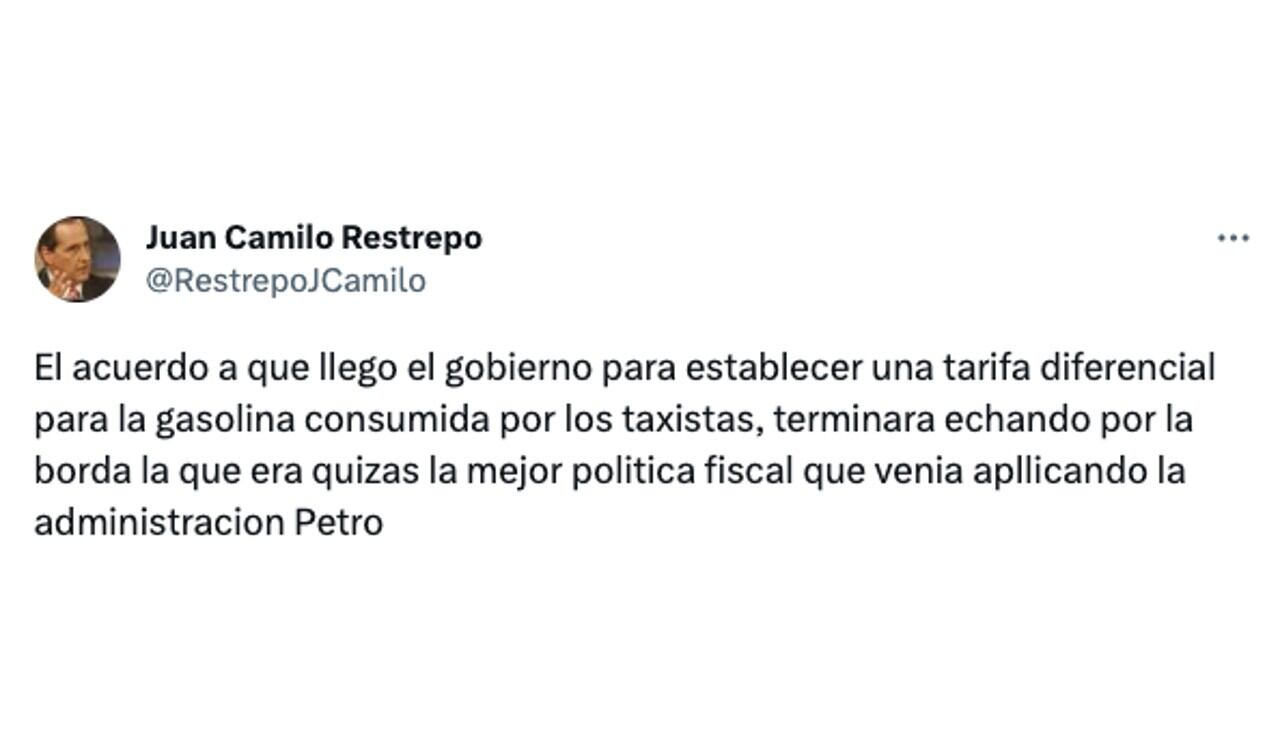 Juan Camilo Restrepo sentó su voz de protesta ante la tarifa diferencial del precio de la gasolina para taxistas