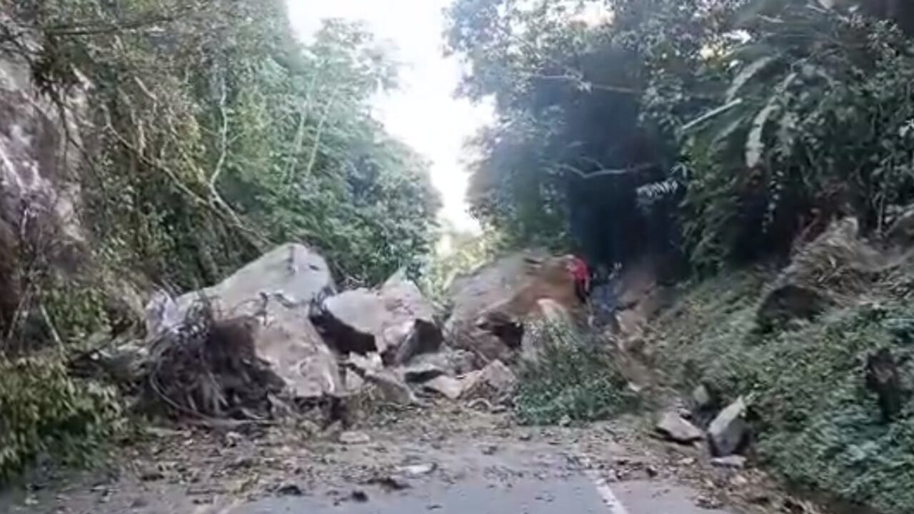 Imagen de las rocas que cayeron sobre la vía.