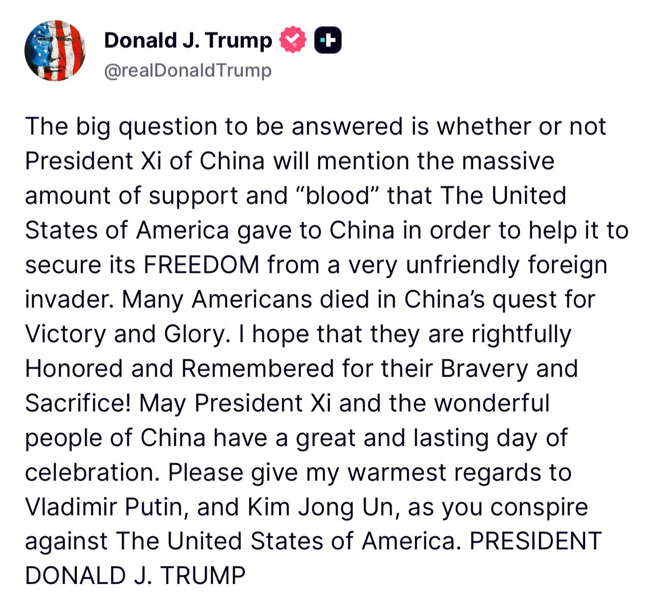 Mensaje emitido por Trump