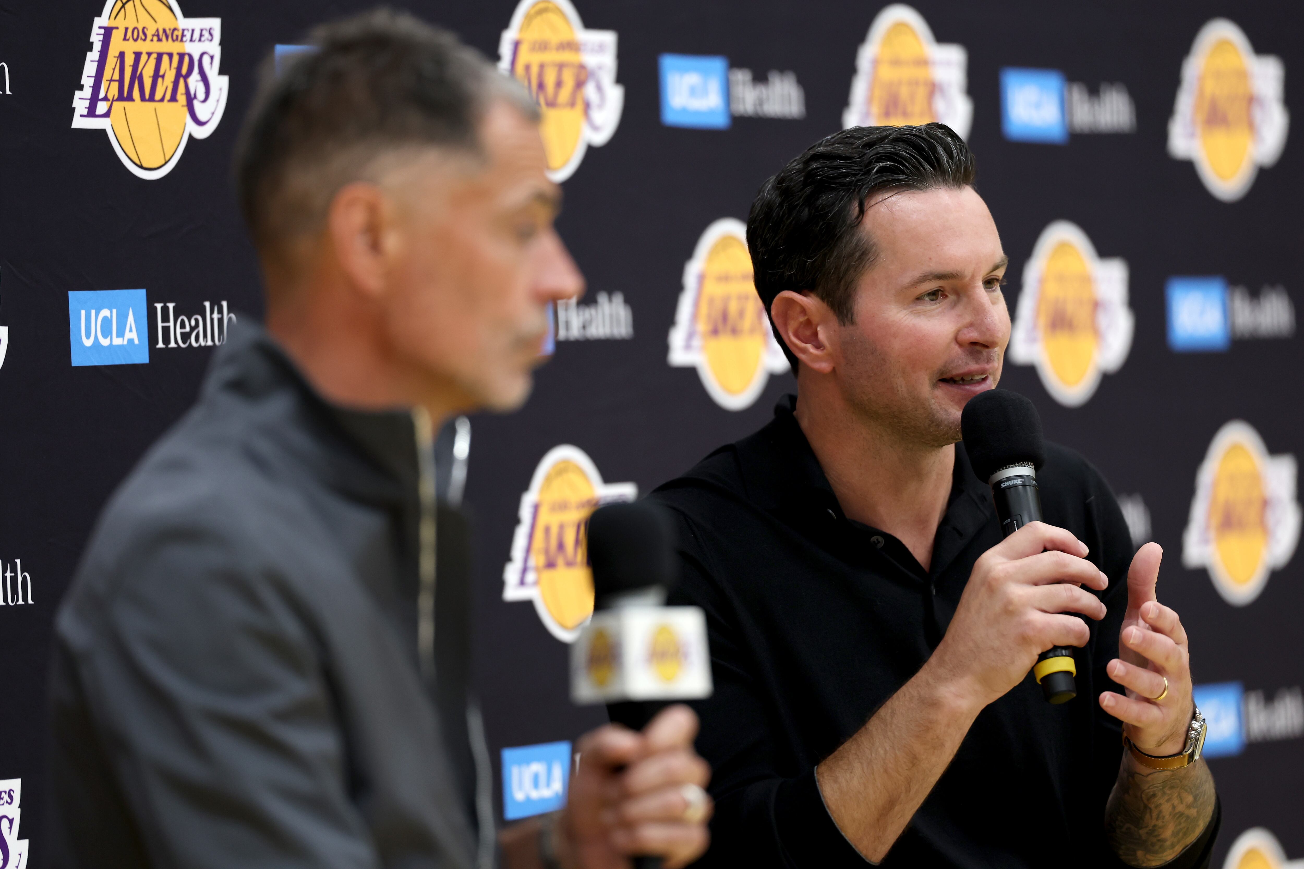 EL SEGUNDO, CALIFORNIA - SEPTEMBER 25: Head coach JJ Redick of the Los Angeles Lakers speaks with media during a press conference at UCLA Health Training Center on September 25, 2025 in El Segundo, California. NOTE TO USER: User expressly acknowledges and agrees that, by downloading and or using this photograph, User is consenting to the terms and conditions of the Getty Images License Agreement. (Photo by Katelyn Mulcahy/Getty Images)