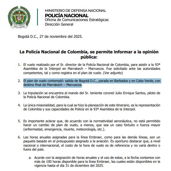 La Policía negó sobre costos en el uso del avión Legacy para viaje a Marruecos.