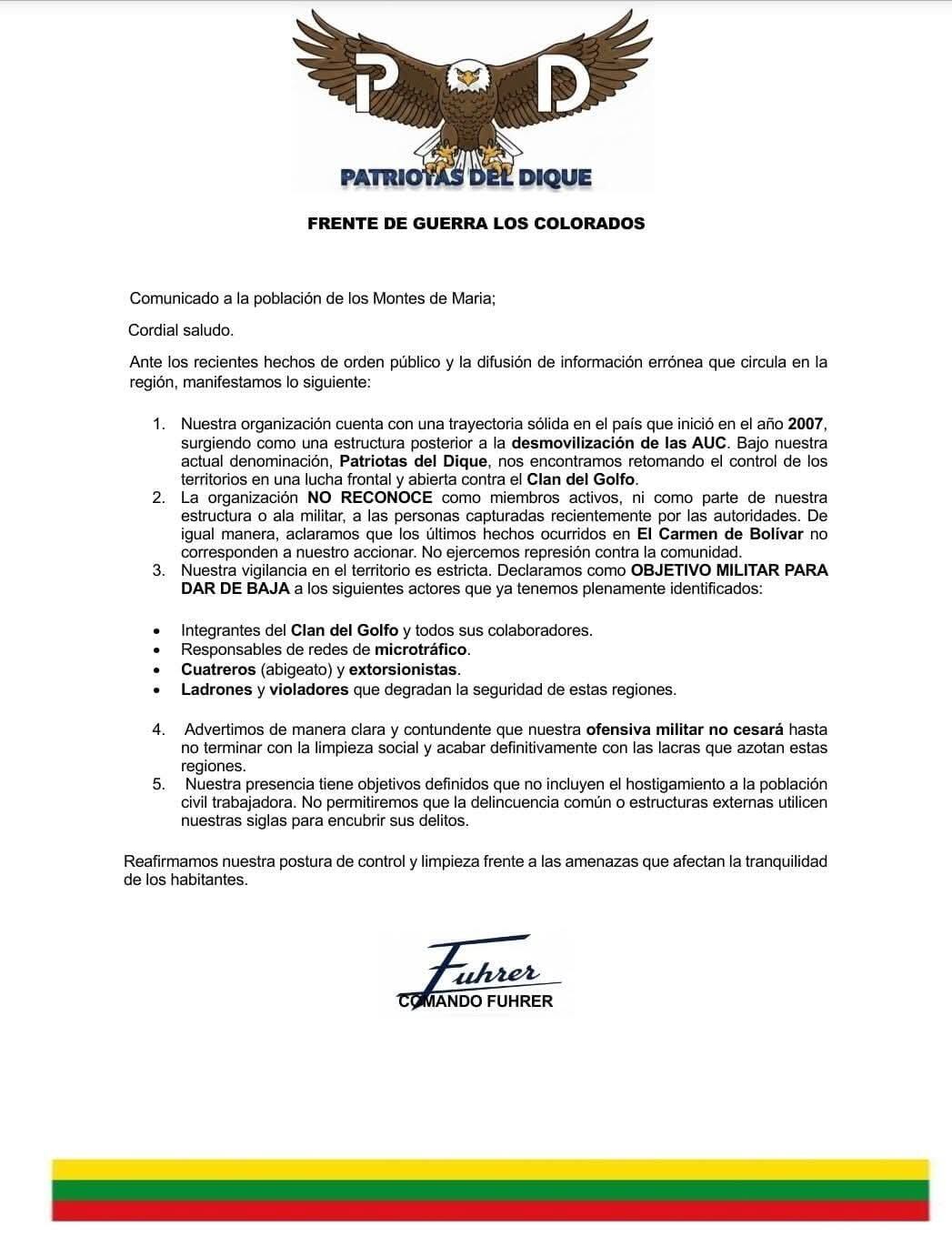 Panfleto en Montes de María.