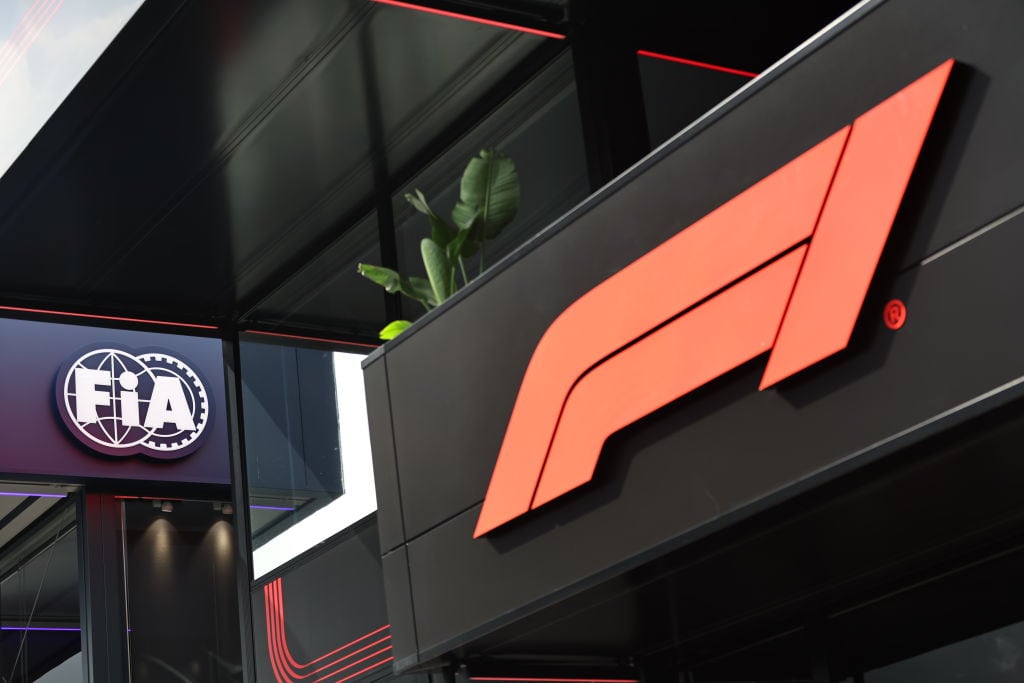 SPA, BELGIUM - JULY 30: General view of FIA and F1 signage before the F1 Grand Prix of Belgium at Circuit de Spa-Francorchamps on July 30, 2023 in Spa, Belgium. (Photo by Qian Jun/MB Media/Getty Images)
