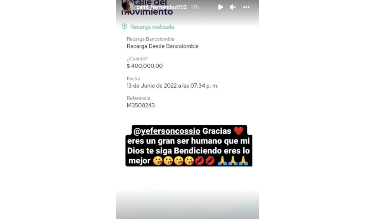 Otra seguidora de Yéferson Cossio recibió 400 mil pesos