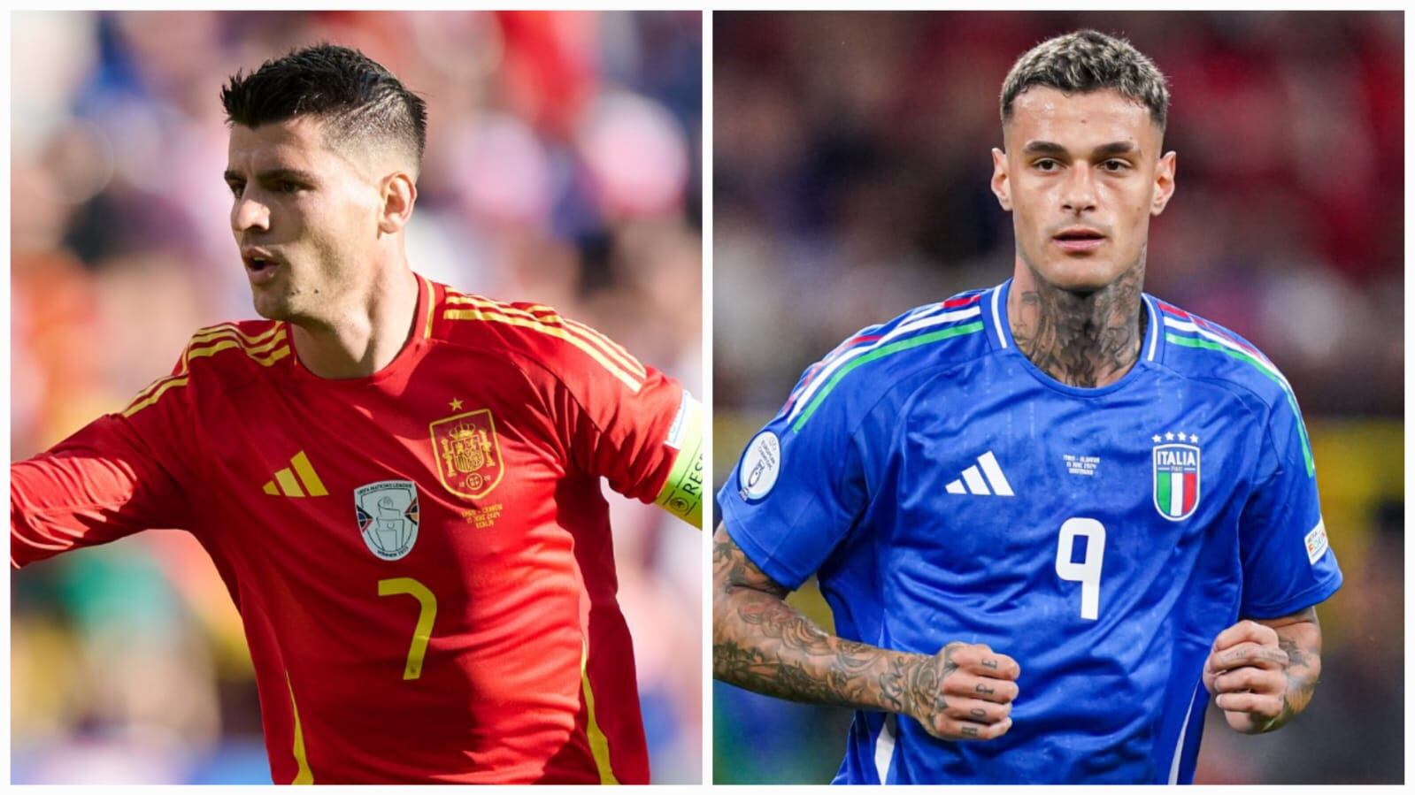 Álvaro Morata (izq,) y Gianluca Scamacca (der.) los delanteros de España e Italia respectivamente.