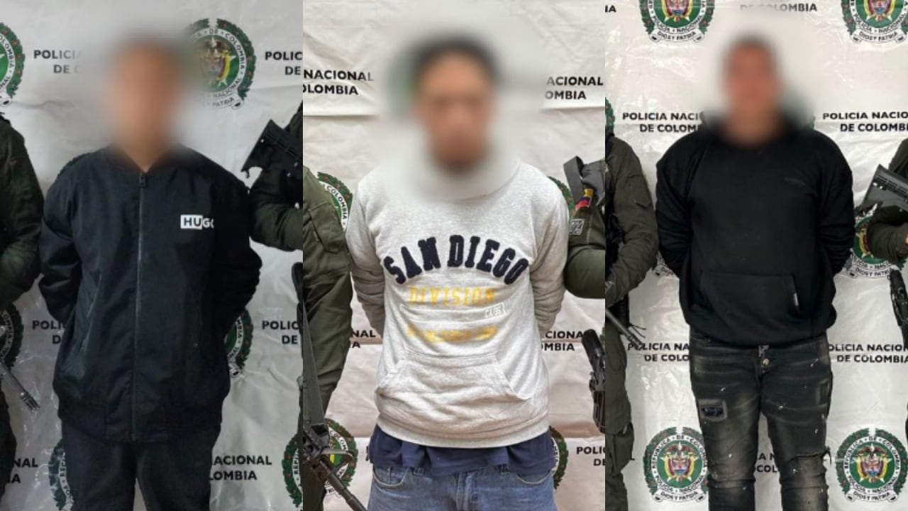 Los presuntos extorsionistas en poder de la Policía Metropolitana de Bogotá.