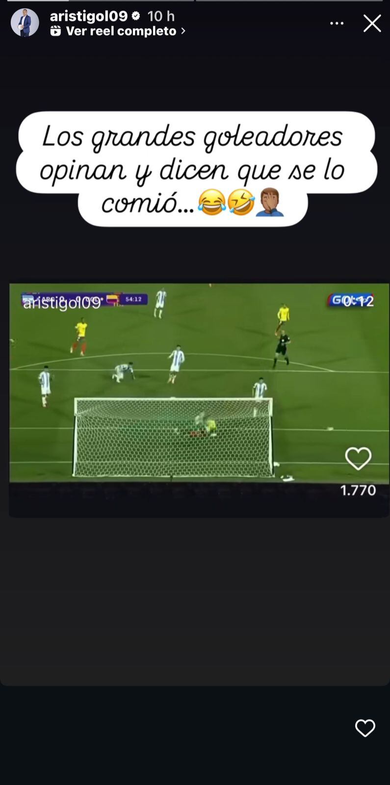 Historia de Víctor Hugo Aristizábal, en su cuenta de Instagram, en defensa de su hijo Emilio.