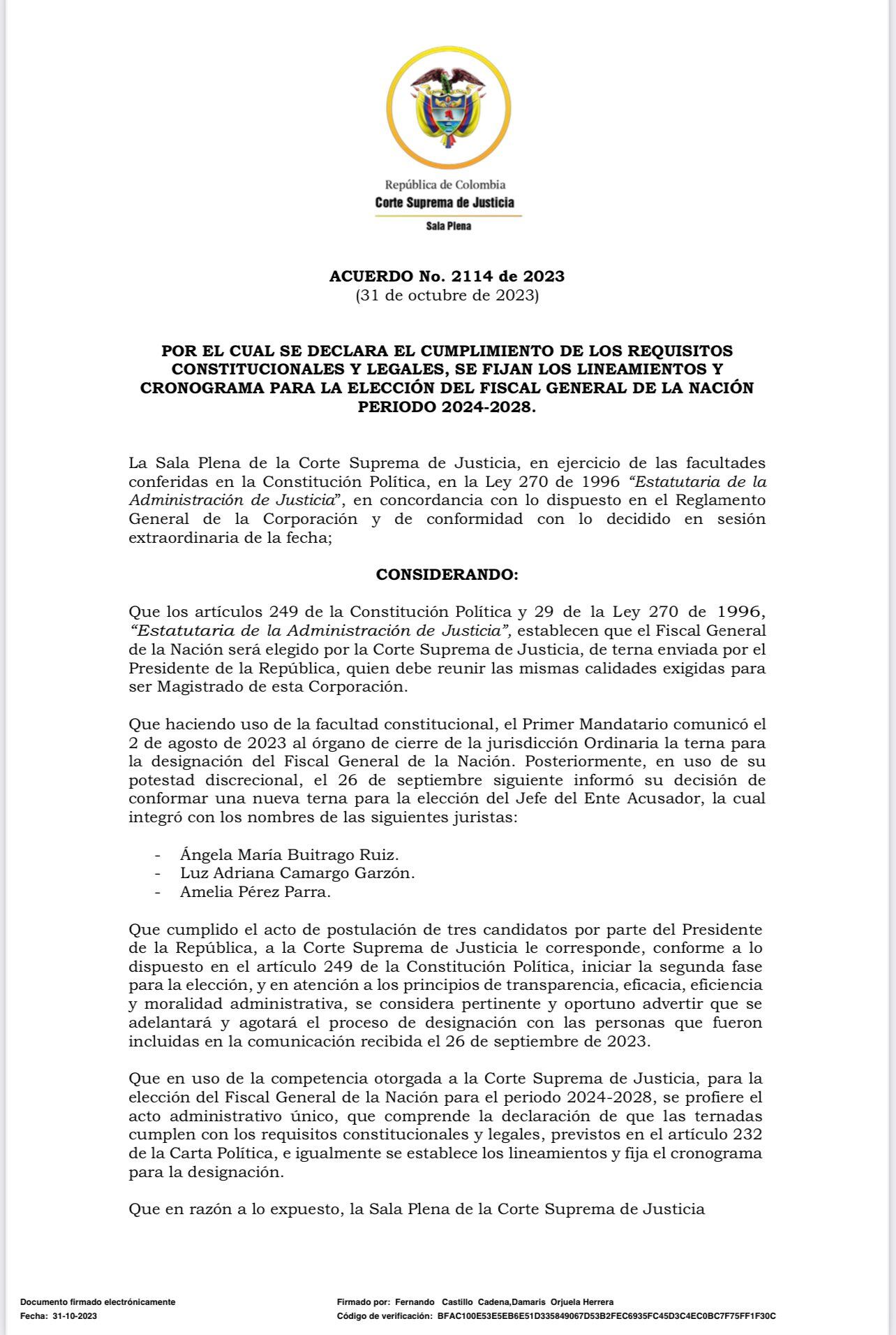 El presidente Gustavo Petro ya no podrá realizar más modificaciones a la terna de Fiscal General.