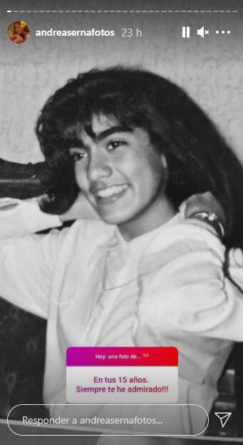 Así lucía Andrea Serna cuando tenía 15 años. Foto: pantallazo a historia de Instagram @andreasernafotos