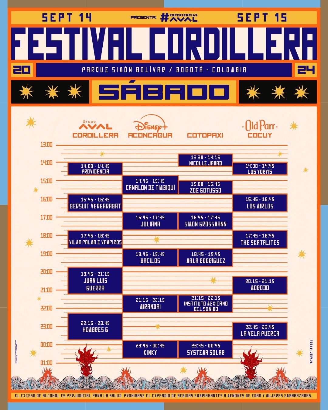 Horarios del sábado 14, 2024. Festival Cordillera
