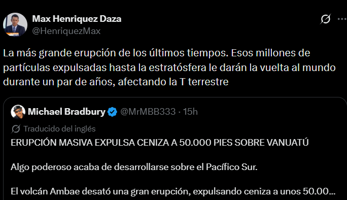 La altura alcanzada por las partículas llevó a Max Henríquez a lanzar una contundente advertencia.