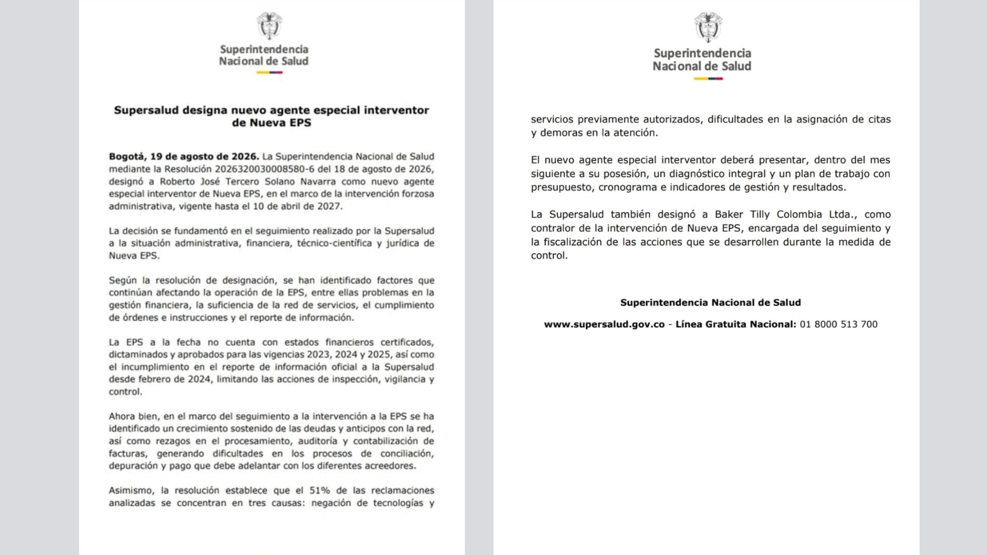 Roberto Solano asumirá como nuevo agente especial interventor de Nueva EPS, tras la decisión de la Superintendencia Nacional de Salud de relevar a Jorge Iván Ospina.