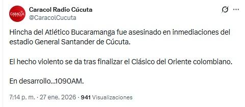 Pantallazo X: @CaracolCucuta