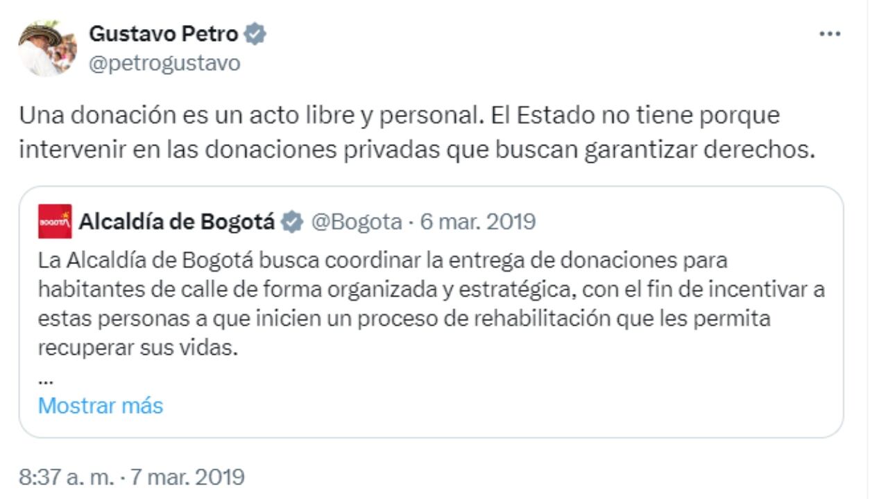 El presidente escribió este trino en 2019.