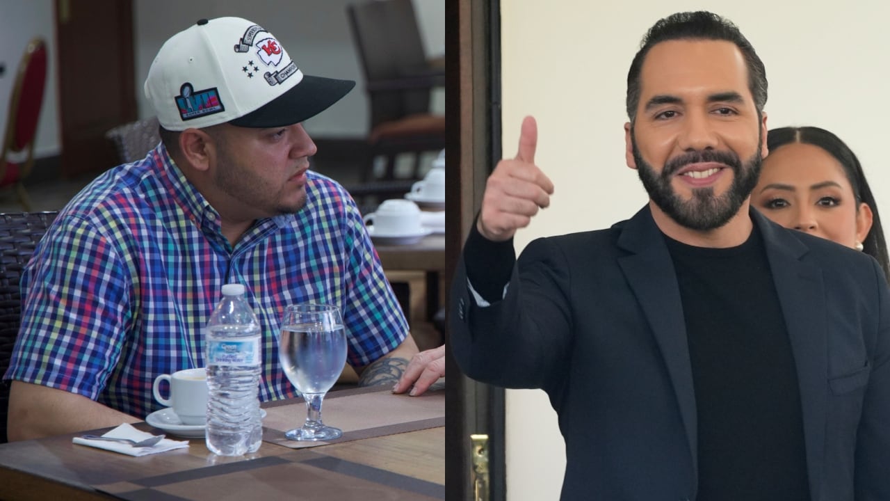 De izquierda a derecha: el migrante Kilmar Ábrego García y el presidente Nayib Bukele.