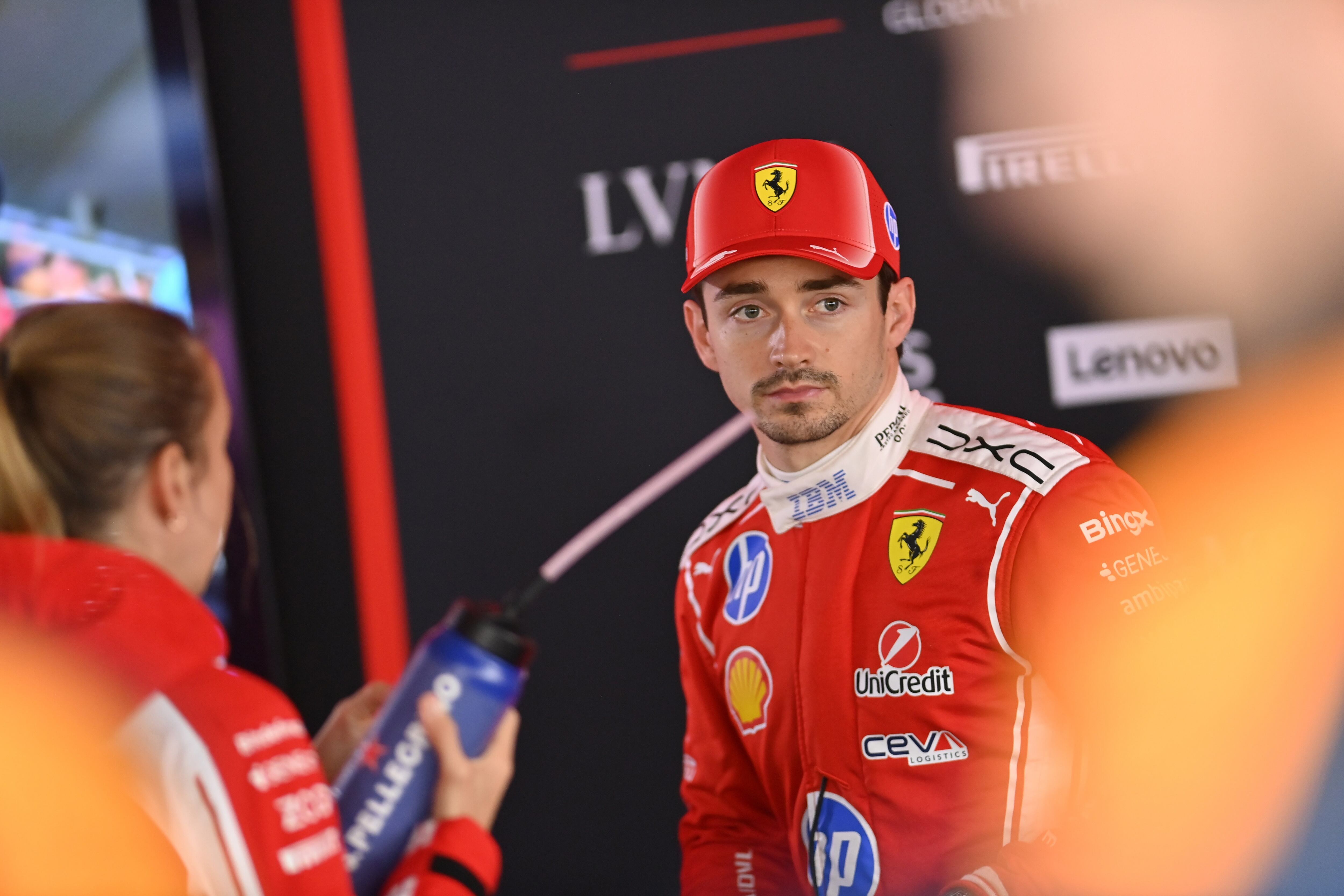SUZUKA, JAPAN - MARCH 28: Charles Leclerc (16) driving the Scuderia Ferrari HP - SF-26 is seen during an interview after the free practice ahead of the F1 Grand Prix of Japan at Suzuka International circuit on March 28, 2026, in Suzuka, Japan. (Photo by David Mareuil/Anadolu via Getty Images)