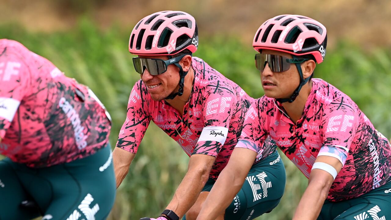 ESTEPONA, SPAIN - SEPTEMBER 01: (L-R) Rigoberto Uran Uran of Colombia and Johan Esteban Chaves Rubio of Colombia and Team EF Education - Easypost compete during the 77th Tour of Spain 2022, Stage 12 a 192,7km stage from Salobreña - Peñas Blancas. Estepona 1260m / #LaVuelta22 / #WorldTour / on September 01, 2022 in Estepona, Spain. (Photo by Tim de Waele/Getty Images)