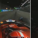 Charles Leclerc en el momento exacto en el que se fue la luz en el circuito de Marina Bay donde se disputará el Gran Premio de Singapur